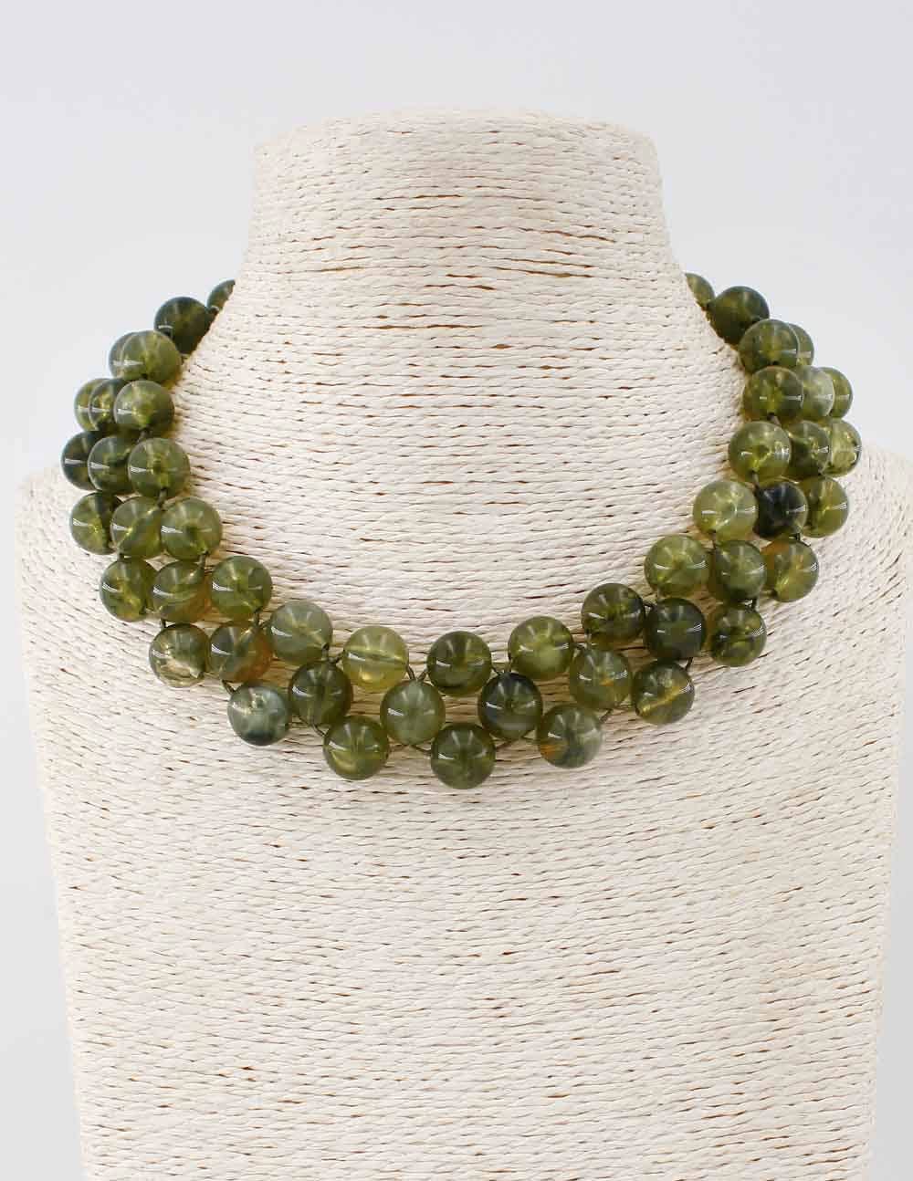 Chunky Triple Layer Olive Beaded Necklace