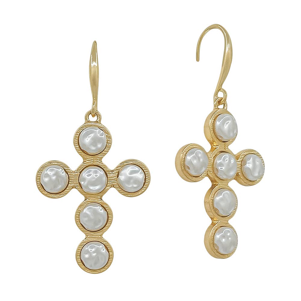 Cross with Round Pearl Earrings