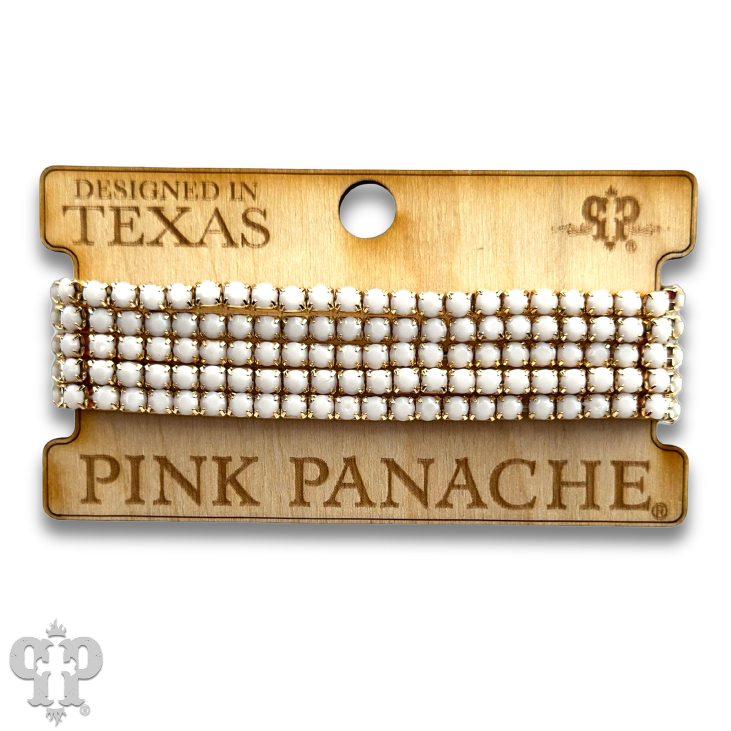 Prong set rhinestone bead bracelet: White