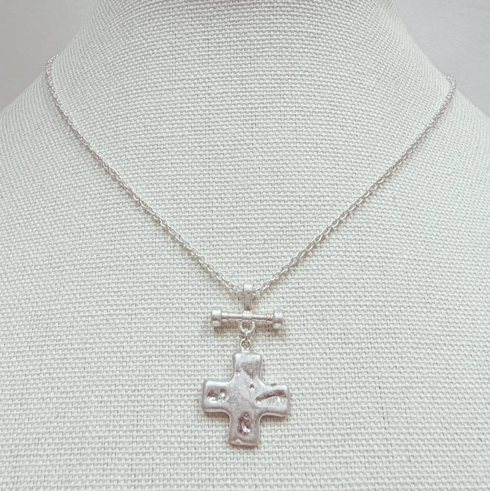 Hammered Square Cross Pendant Necklace