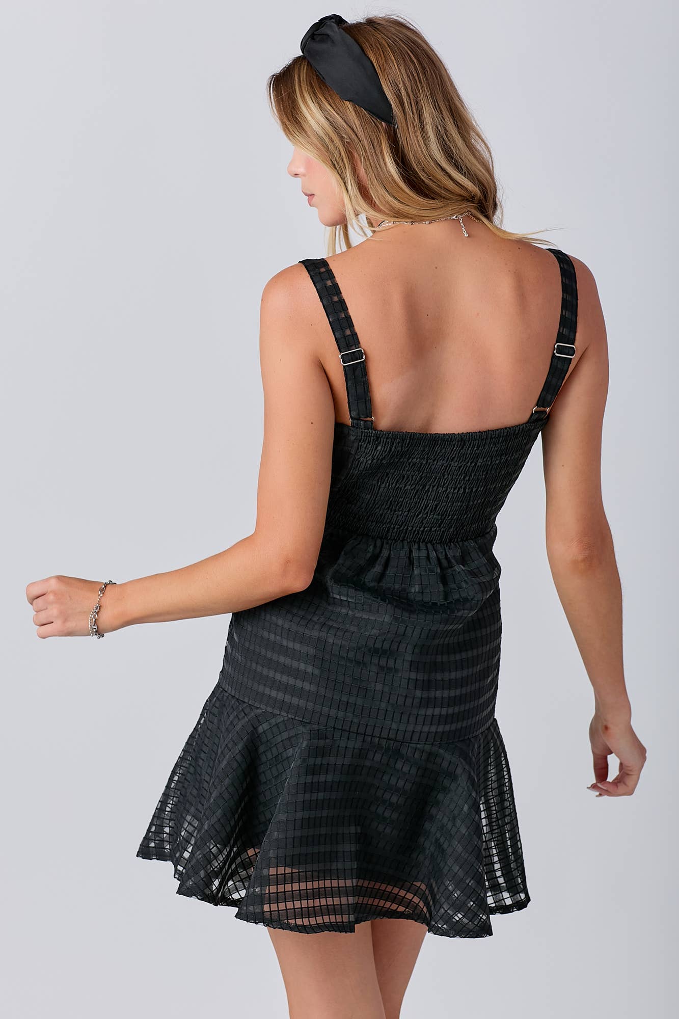 Black Jacquard Peplum Mini Dress