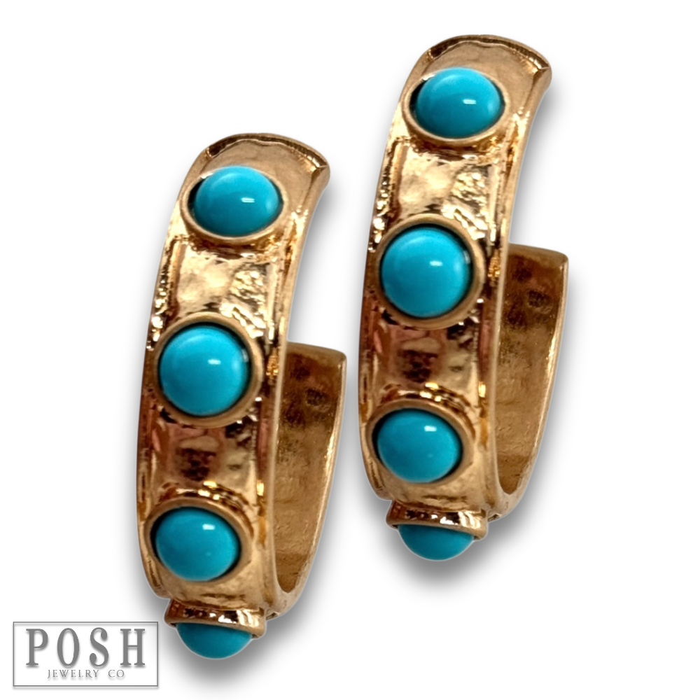 Turquoise bead hoop earring: Gold