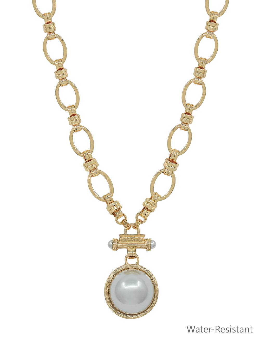 Chunky Gold Chain Necklace with Pearl Pendant