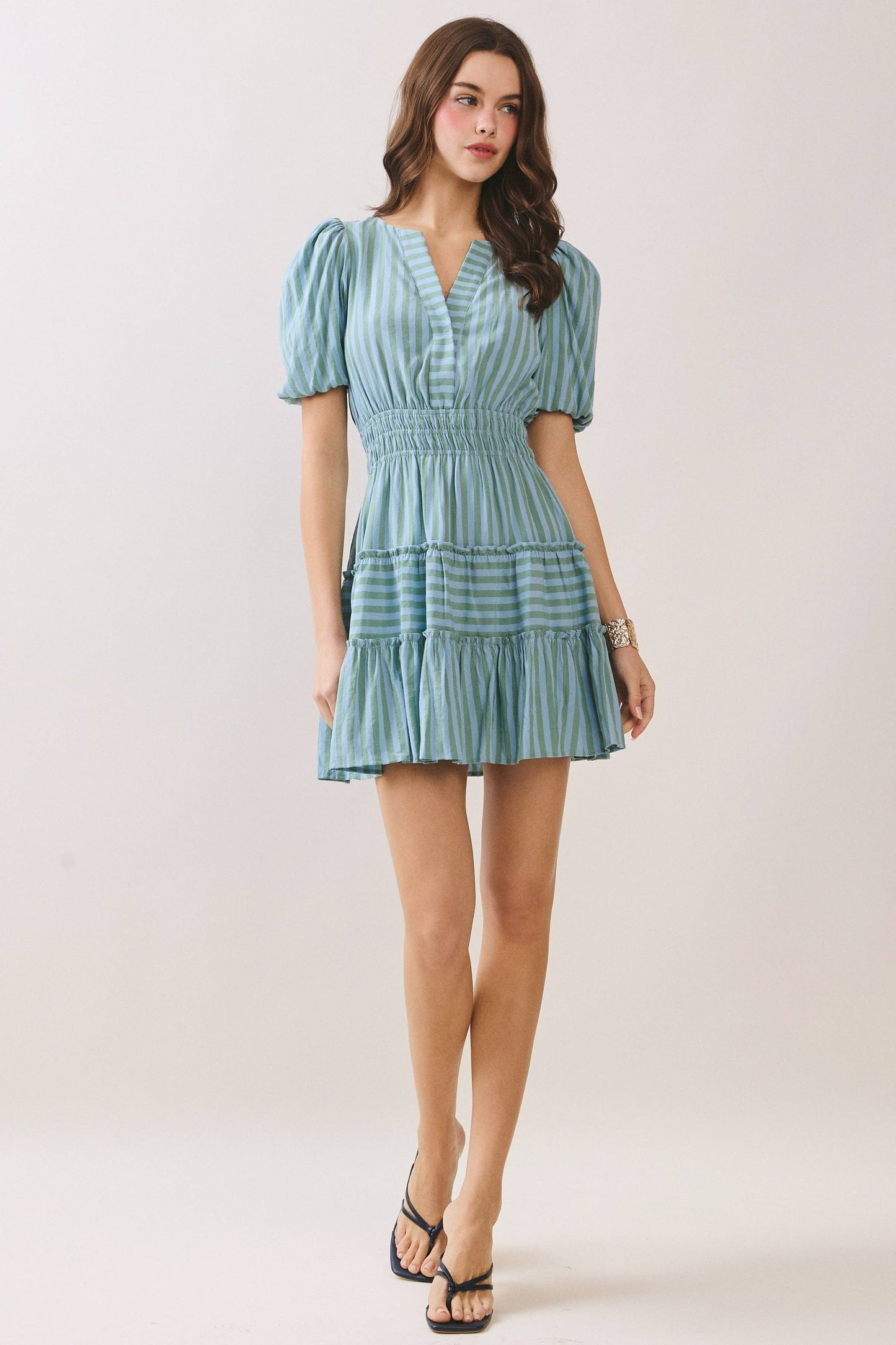 Striped Bubble Sleeve Dress