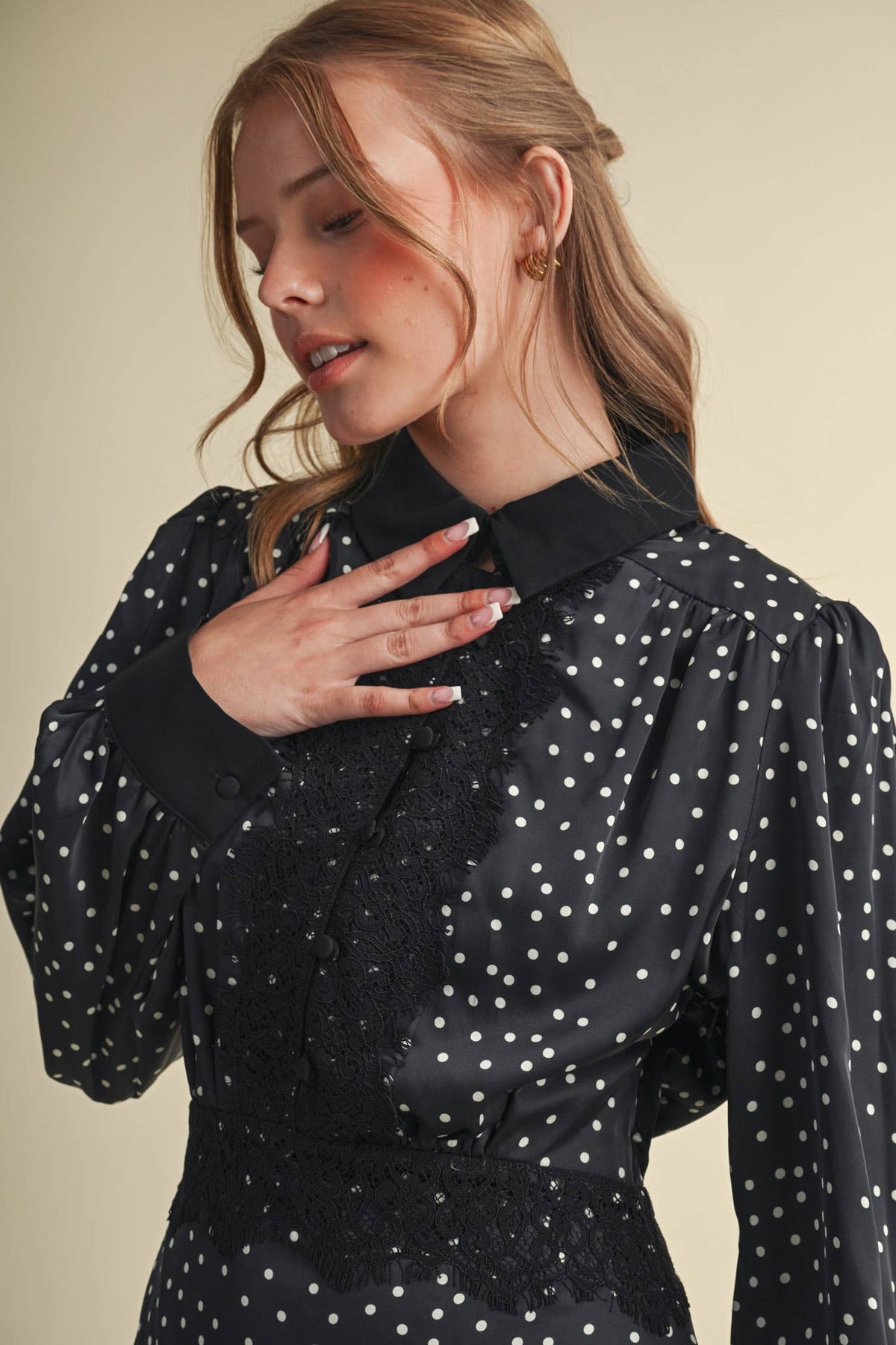 Daisy Dot Lace Trim Satin Dress