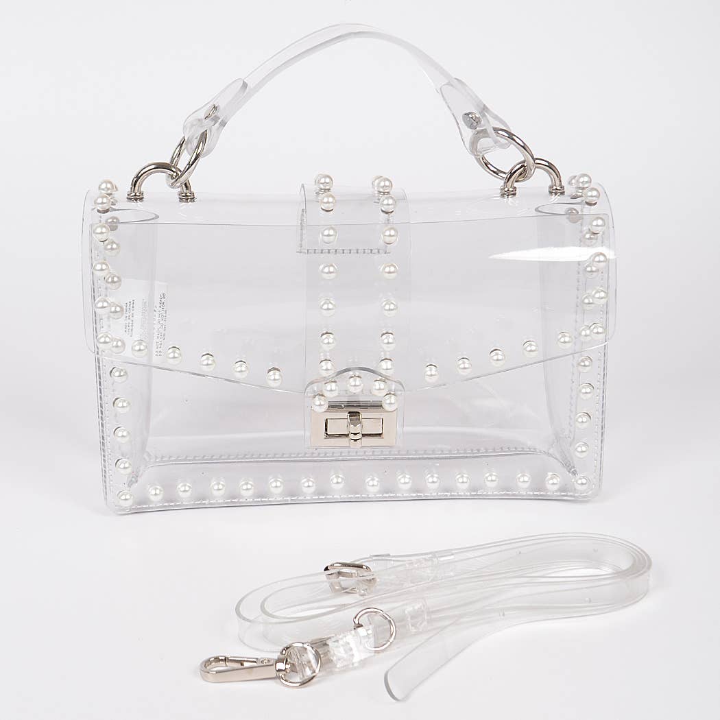 Transparent Clutch W/Faux Pearl Accents