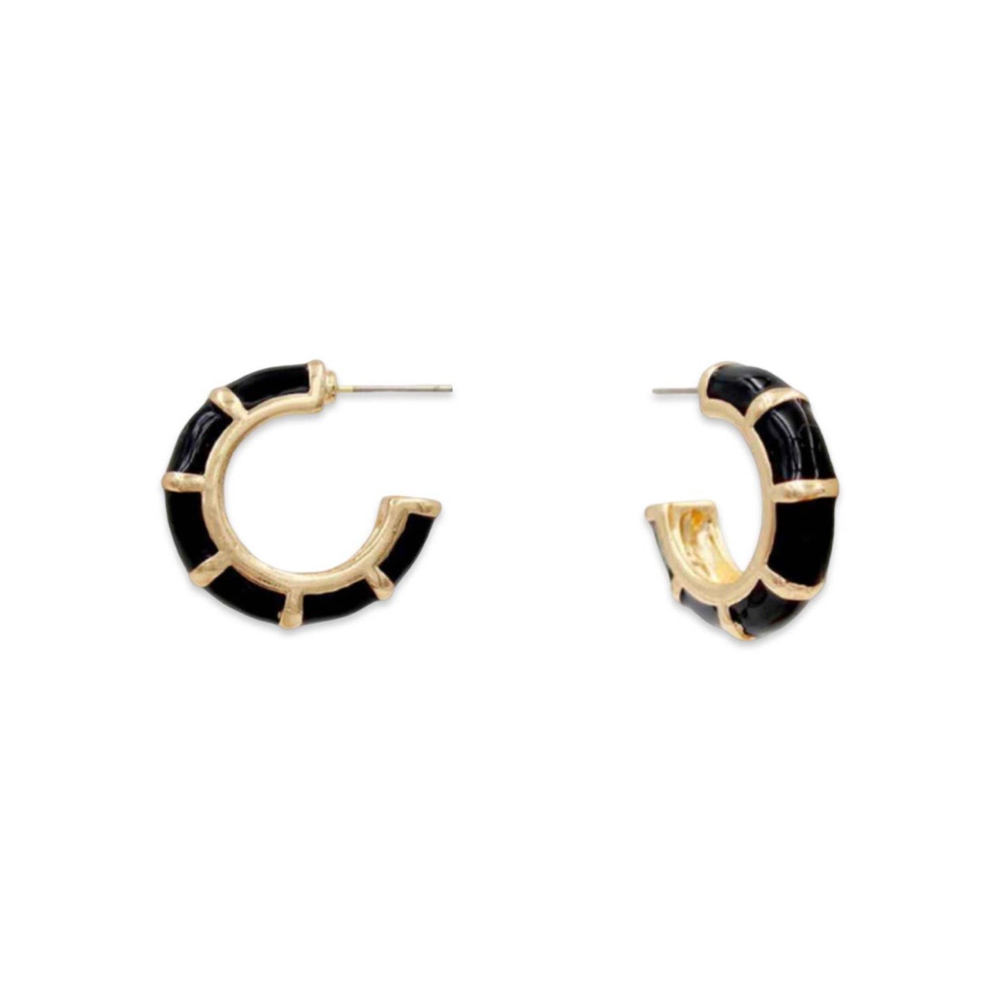 Petite Black Bamboo Hoop Earrings