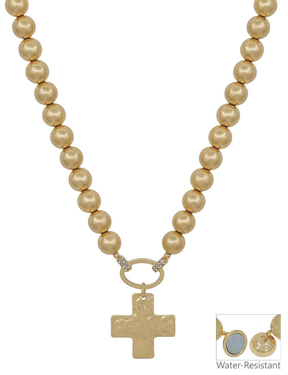 Gold Beaded Oval Cross Necklace