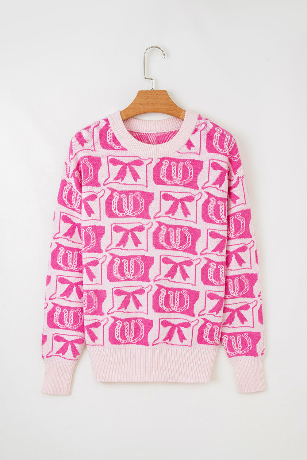 Black Bows & Horseshoes Pattern Western Fashion Print Sweater