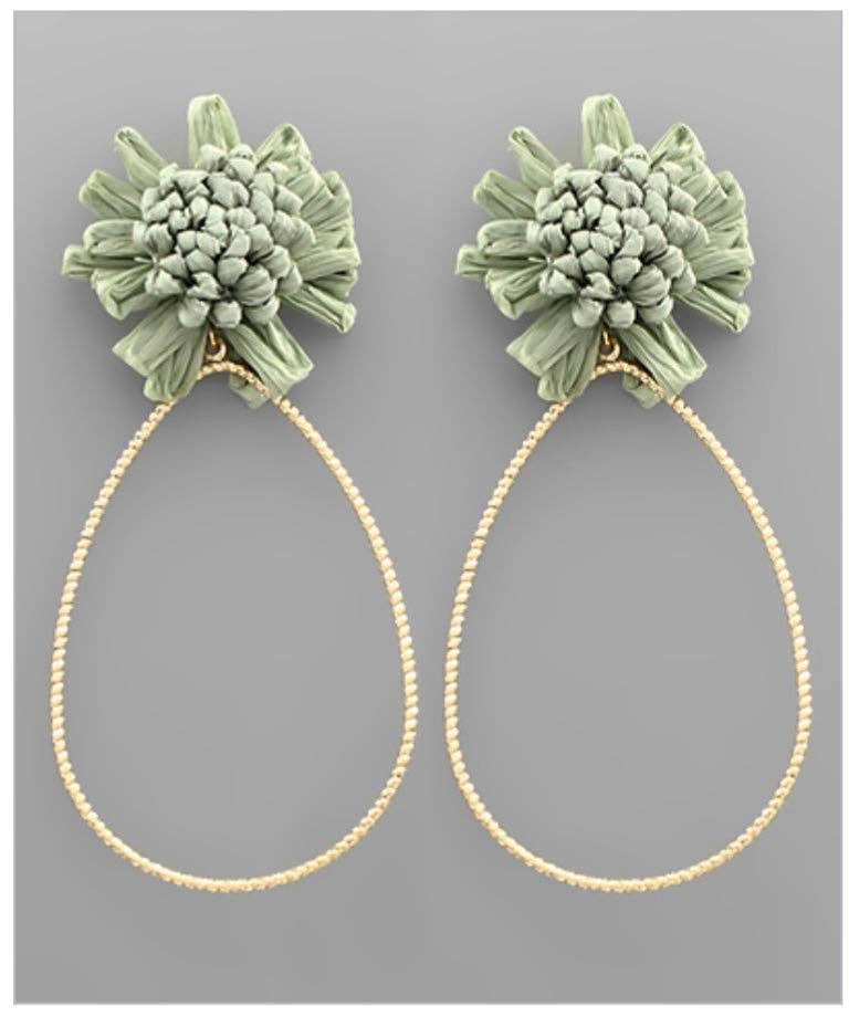 Mossy Raffia Flower Teardrop Earring