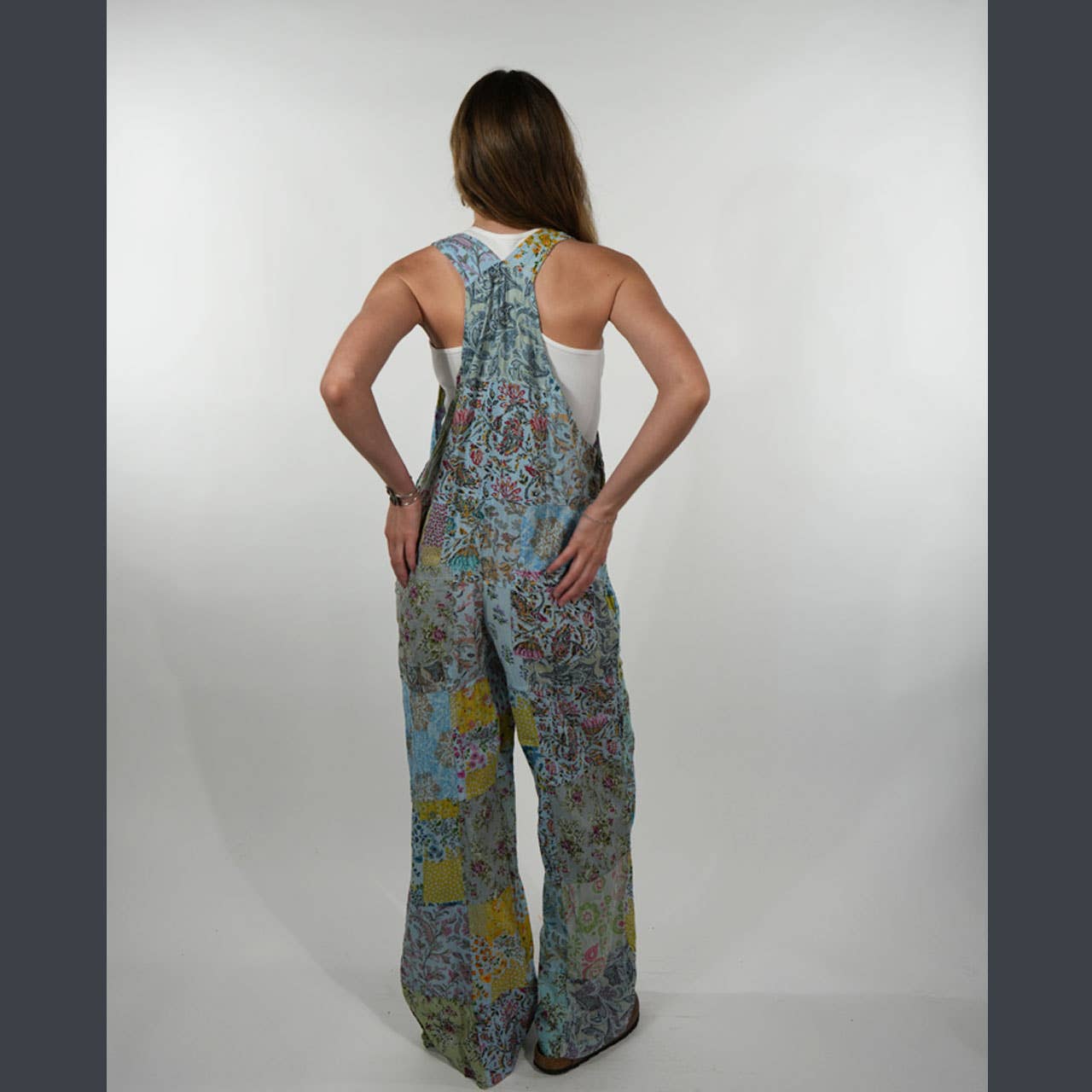 Boho Patchwork Overalls in Blue