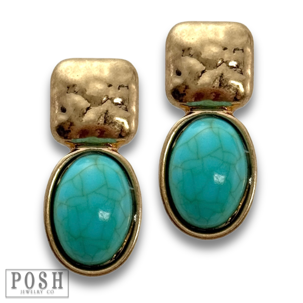 Oval bead post earring: Turquoise