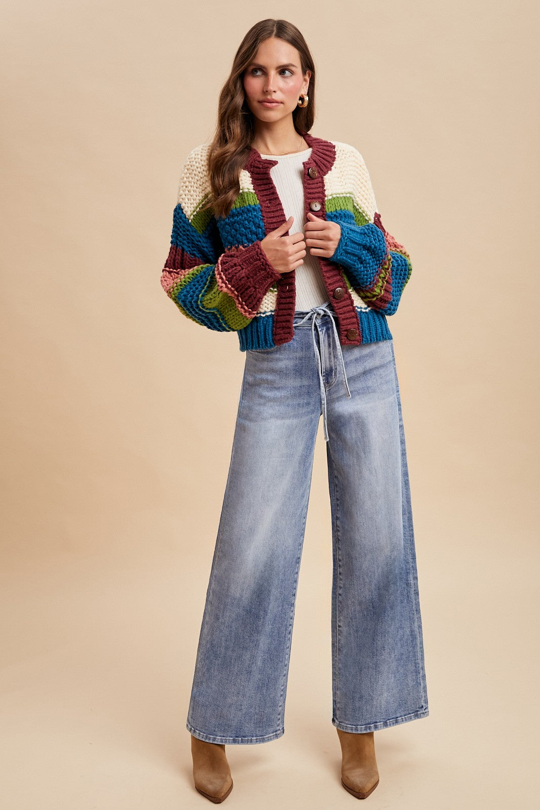 Stretch High Rise Tie Waist Wide Leg Denim Pants