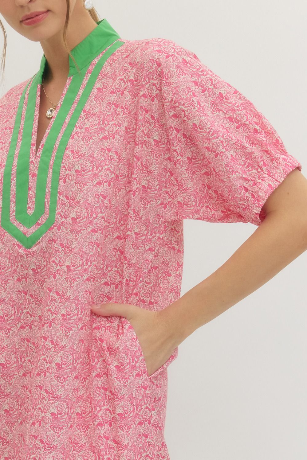 Pink Rose Print Midi Dress