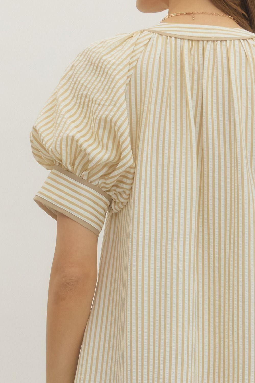 Floral Design Striped Midi Dress In Taupe