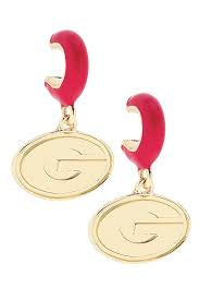 Georgia Bulldogs Enamel Logo Huggie Hoop Earrings in Red