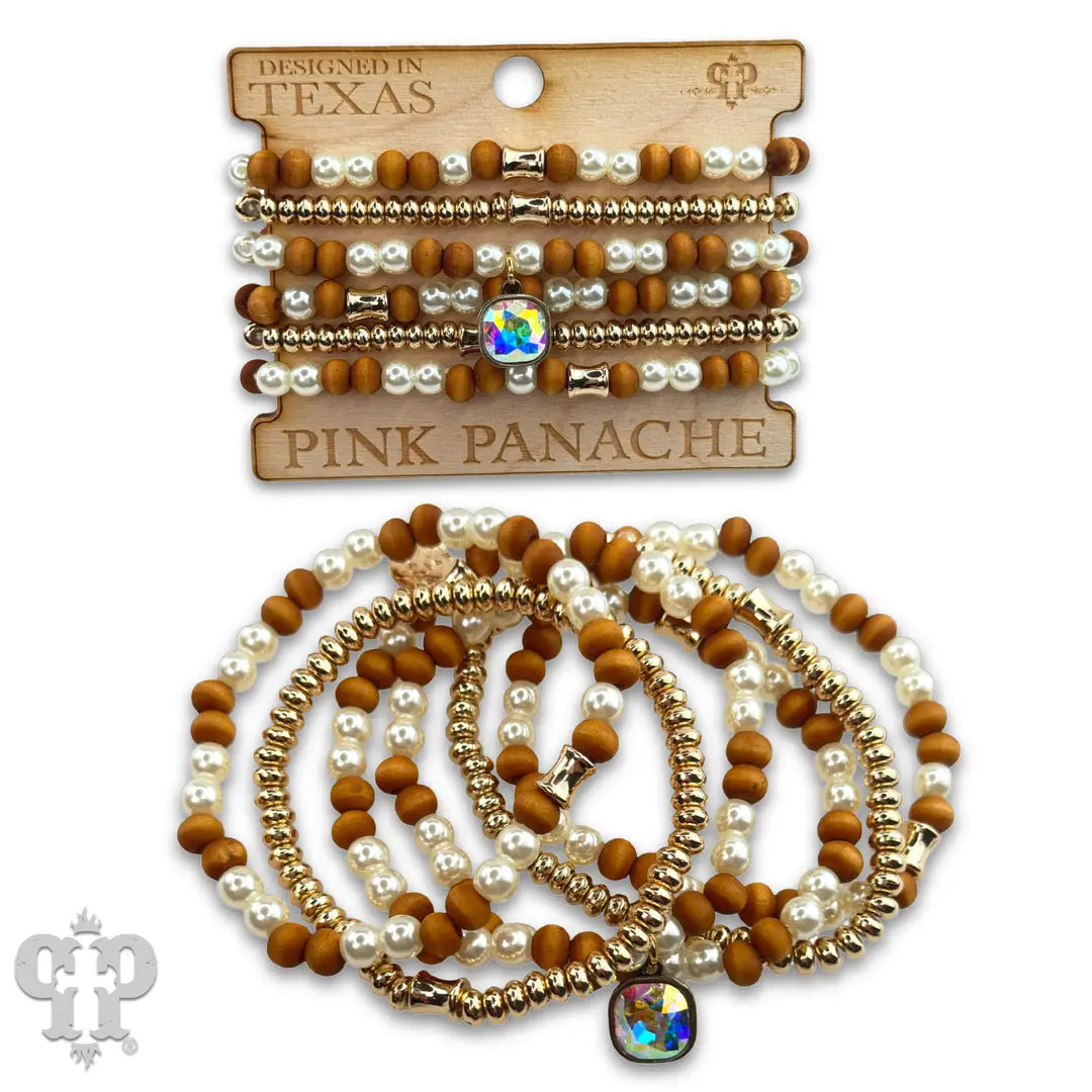 Wood and Pearl Bead Bracelet