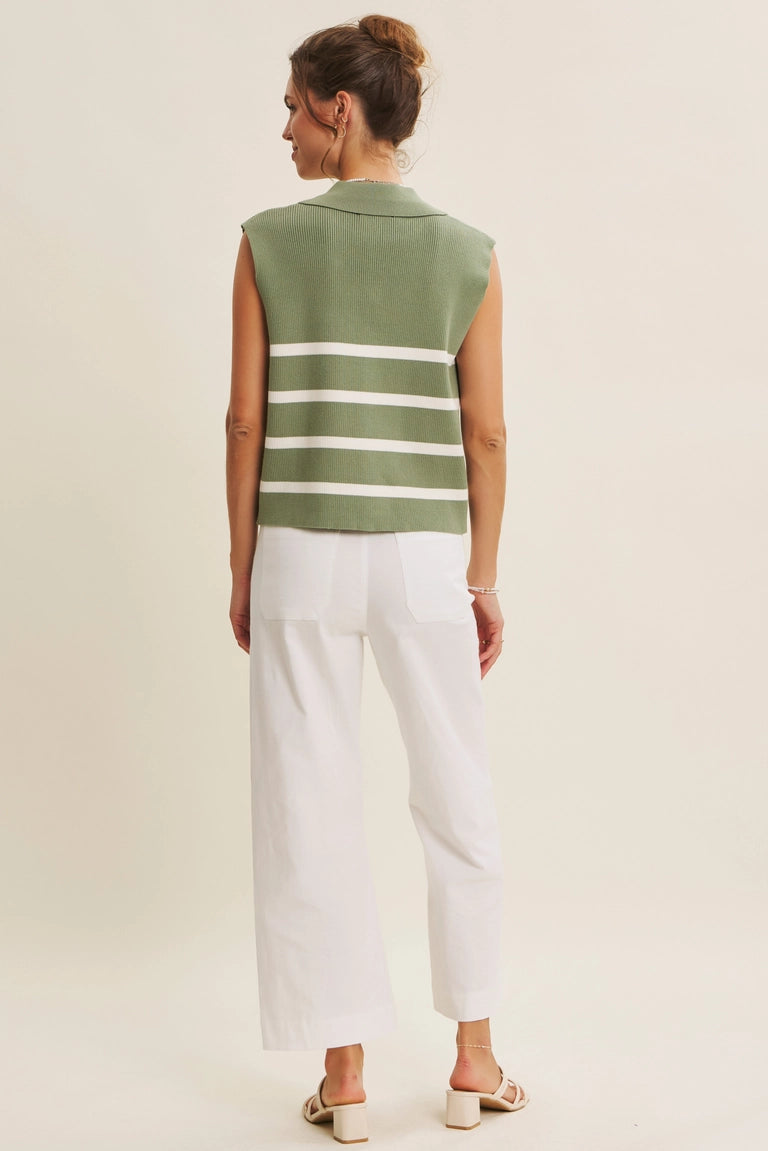 Sage Button Up Sleeveless Sweater Vest