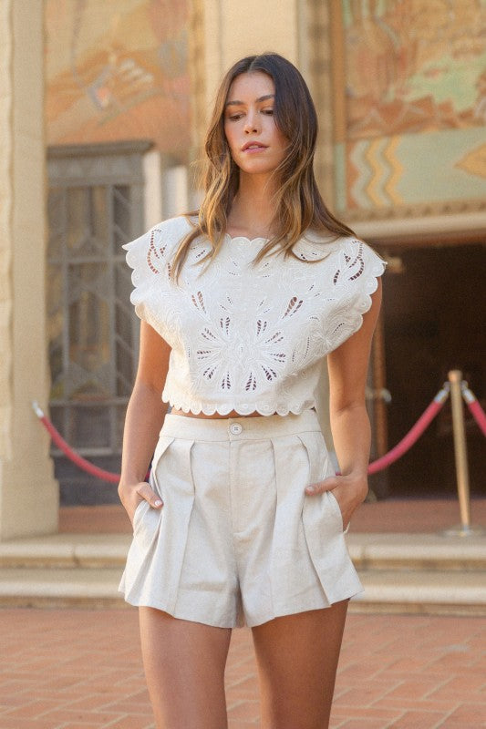 Linen Mix Shorts With Matching Top