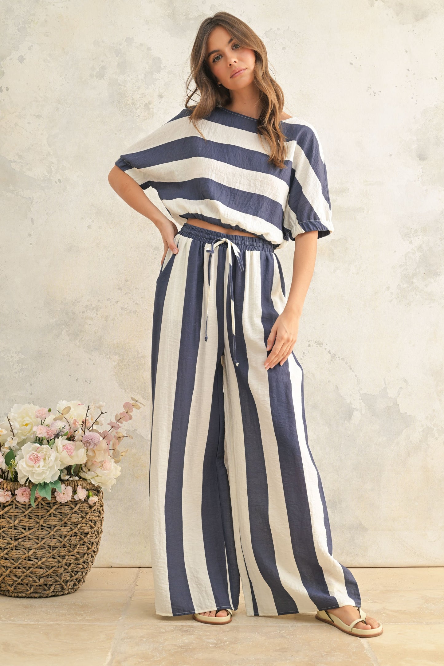 Wide Stripe Boat Neck Top (Bottoms Sold Separately)