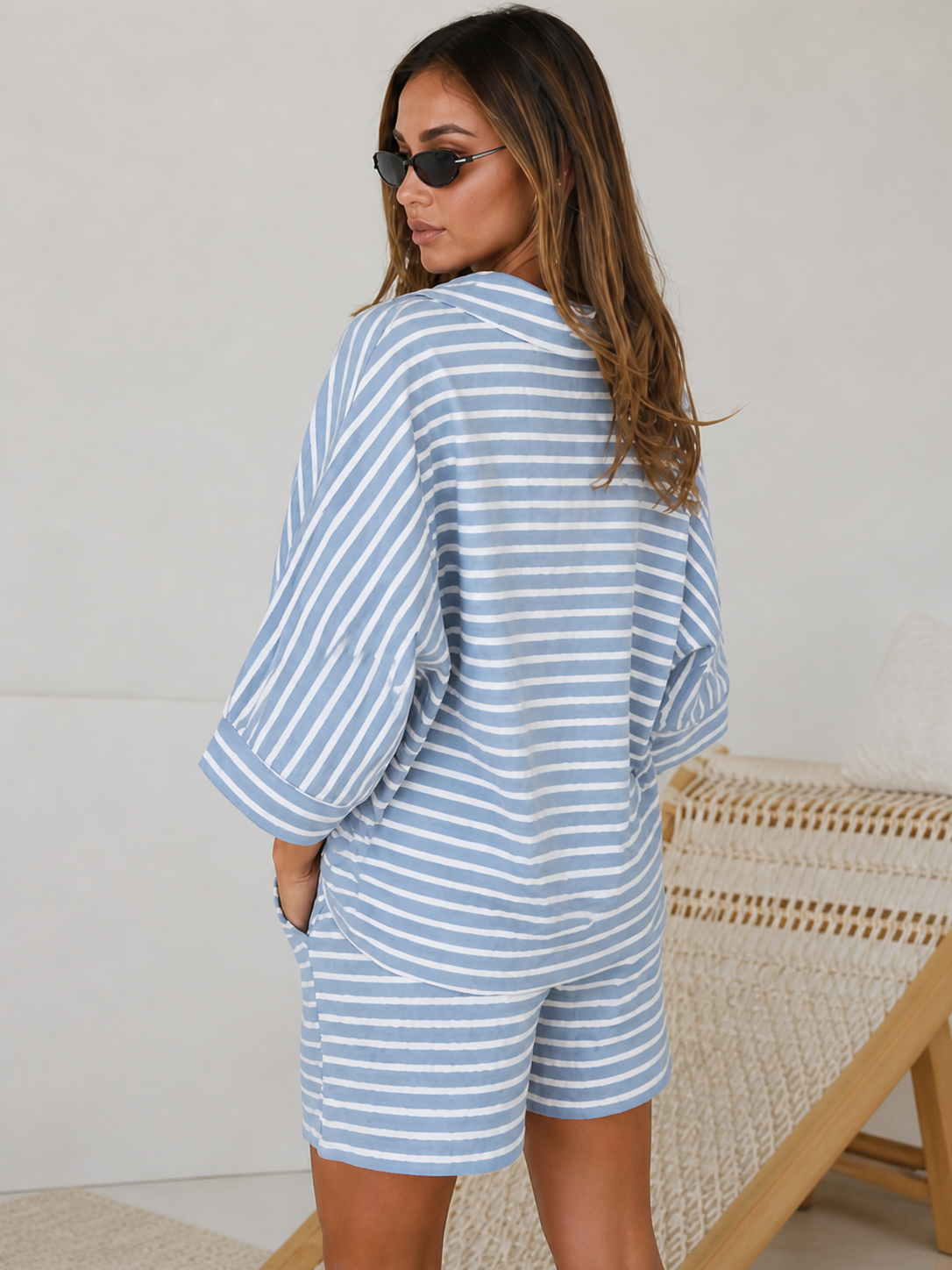 Two Piece Short Set in Dusty Blue