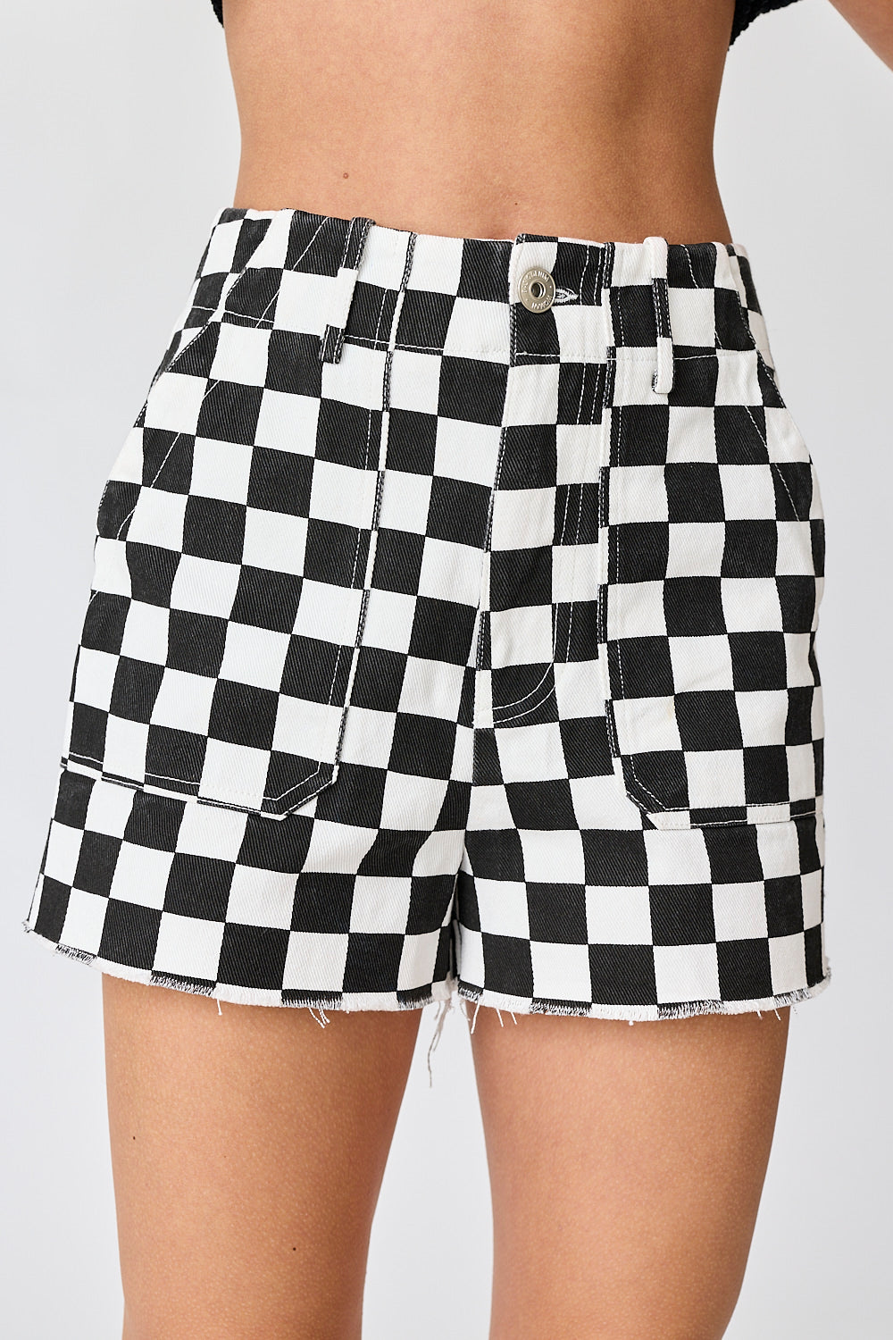 Game Day High Waisted Denim Checkered Short