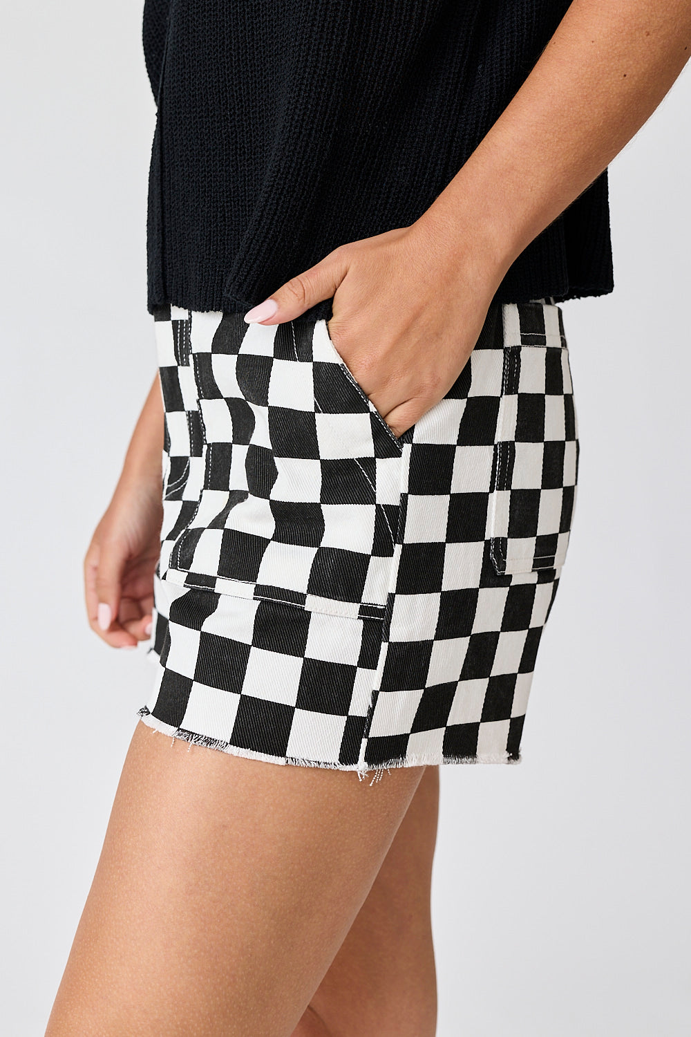 Game Day High Waisted Denim Checkered Short