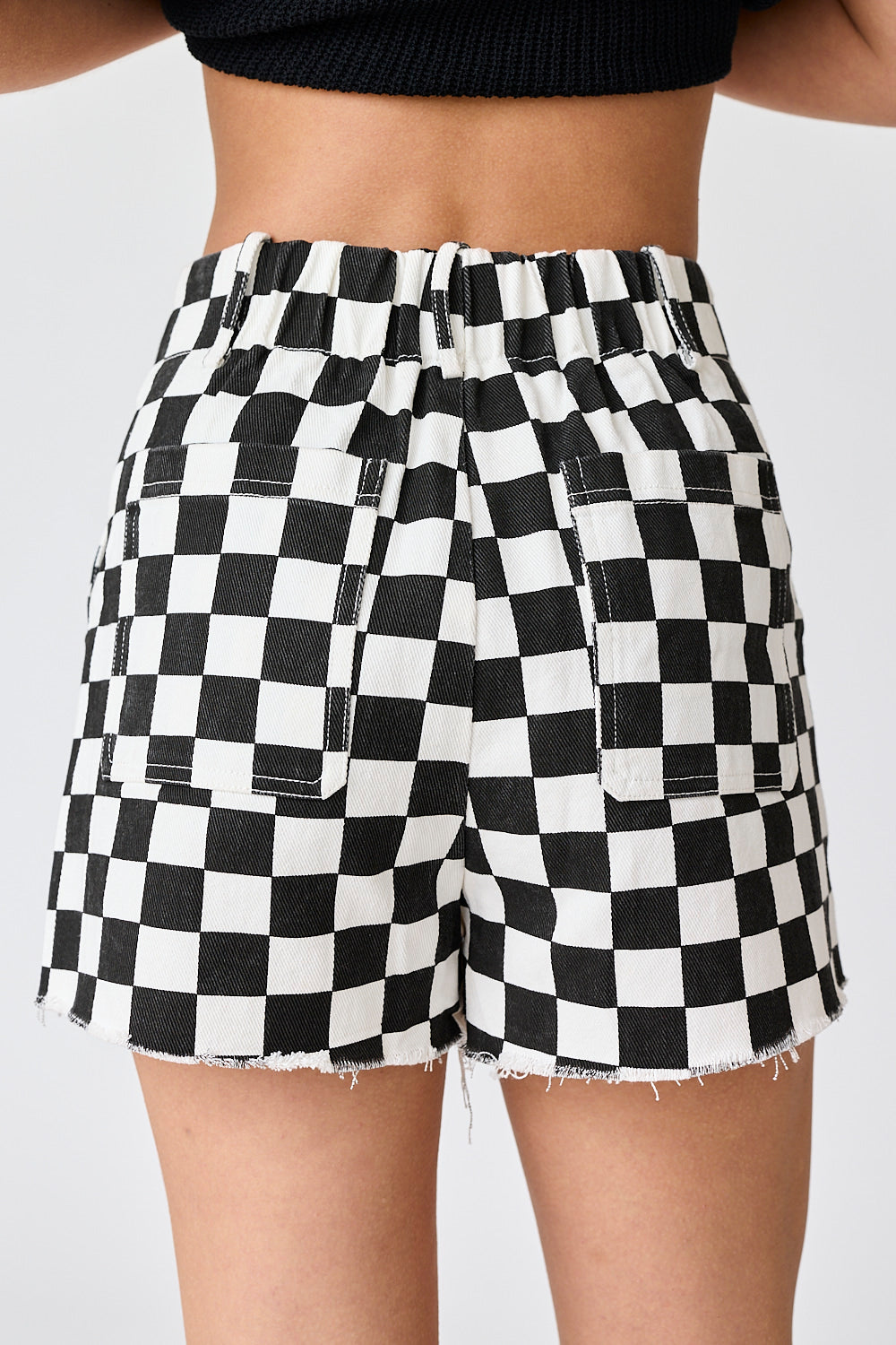 Game Day High Waisted Denim Checkered Short