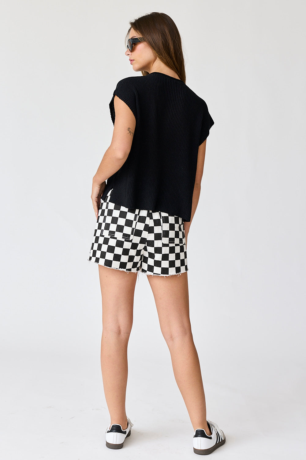Game Day High Waisted Denim Checkered Short