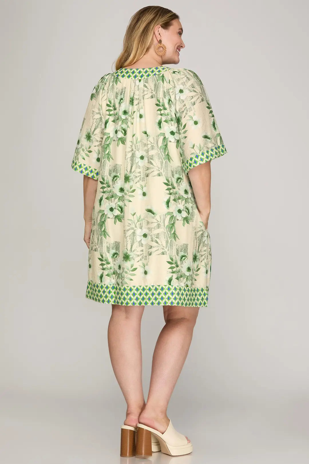 PLUS SIZE Green With Blue Collar Detail Mini Dress