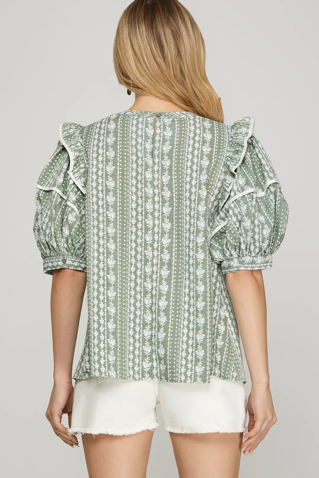 Sage Printed Poplin Top