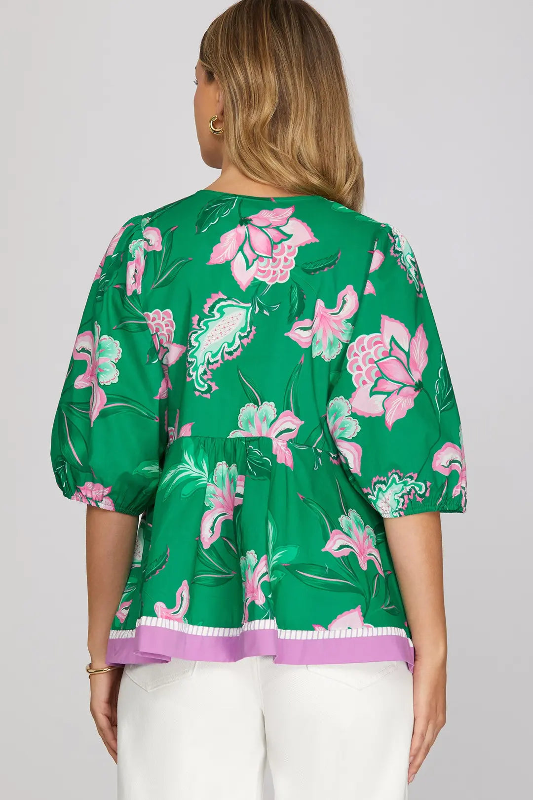 Green with Lilac Floral Detail Top