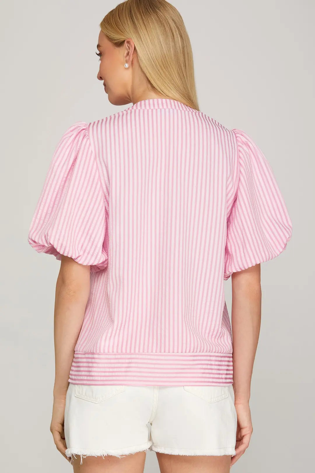 Pink Stripe Pin Tuck Detail Top
