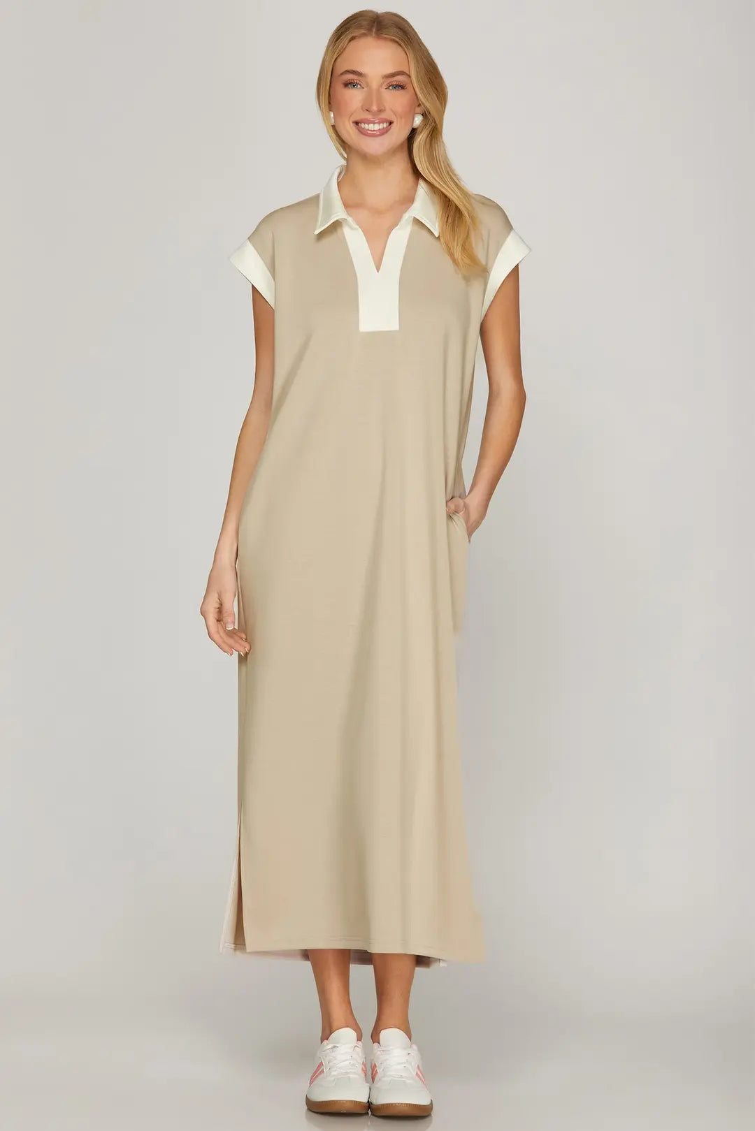 Casual Midi Dress in Taupe