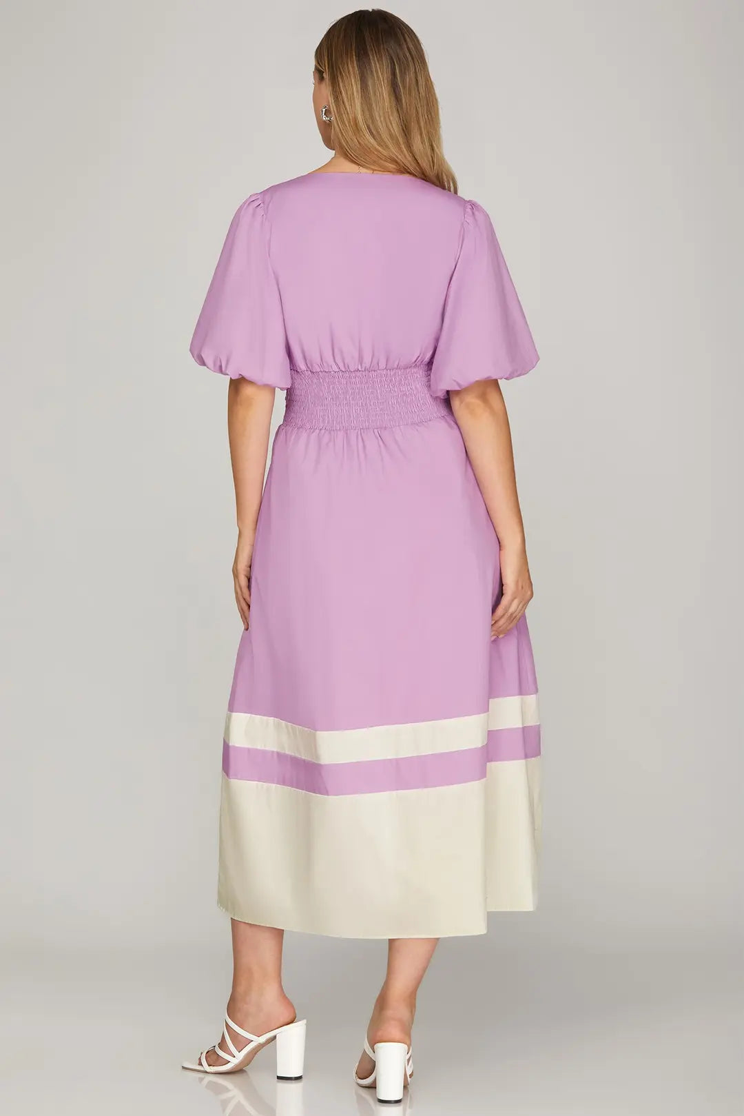 Zip Front Color Block Midi Dress In Violet Pink