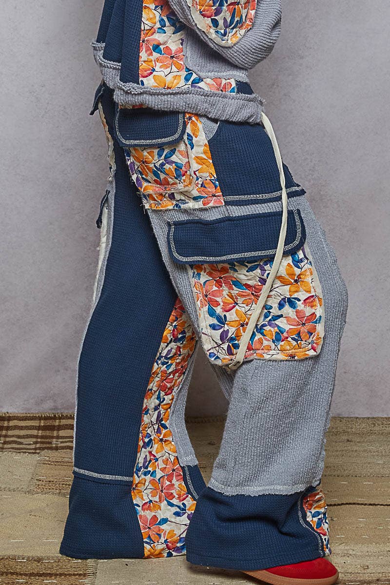 Thermal quilted detail floral knit pants