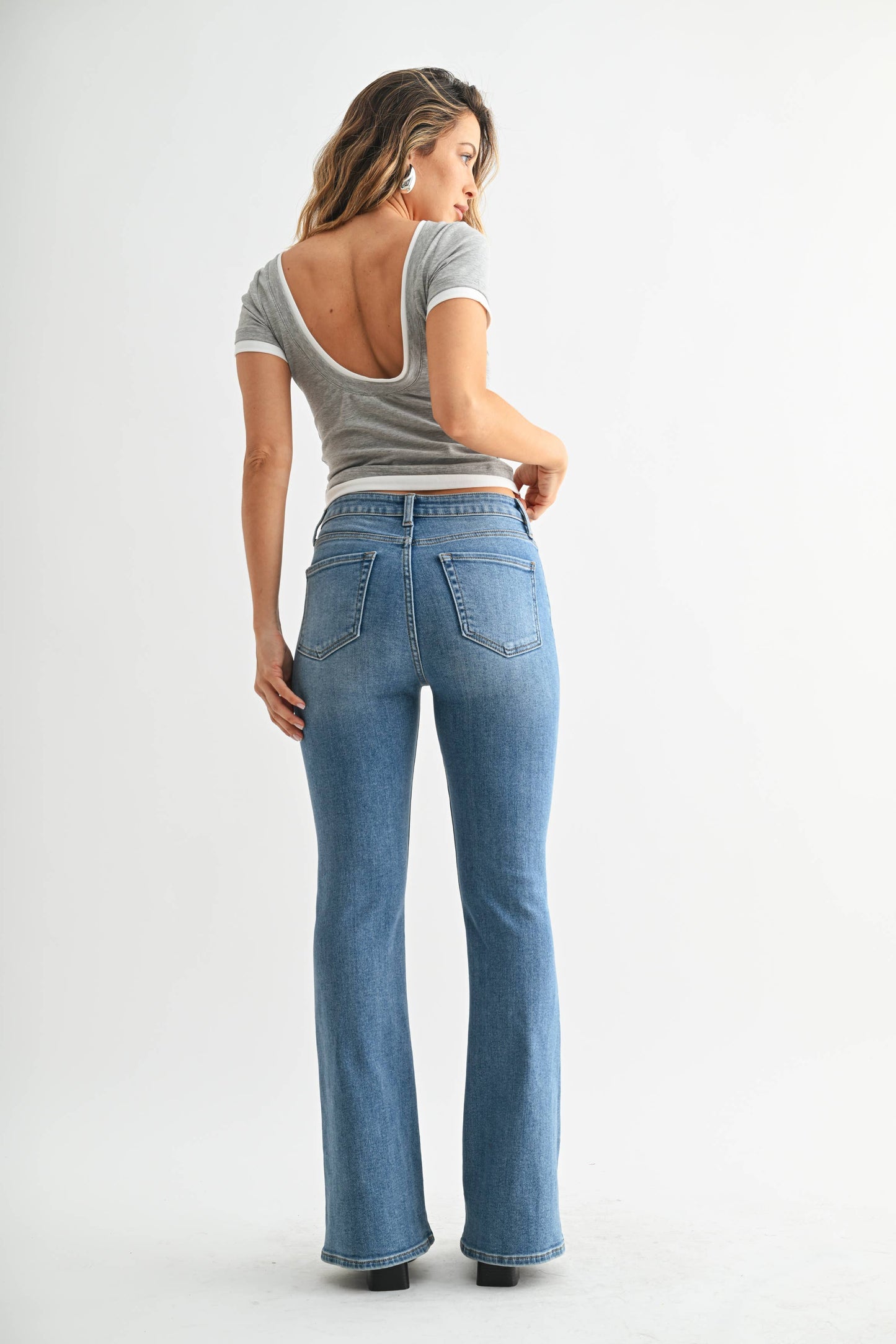 JBD Mid Rise Flare in Medium Denim