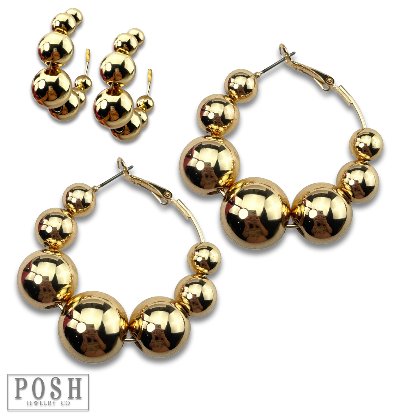 Large bead hoop earring: Gold