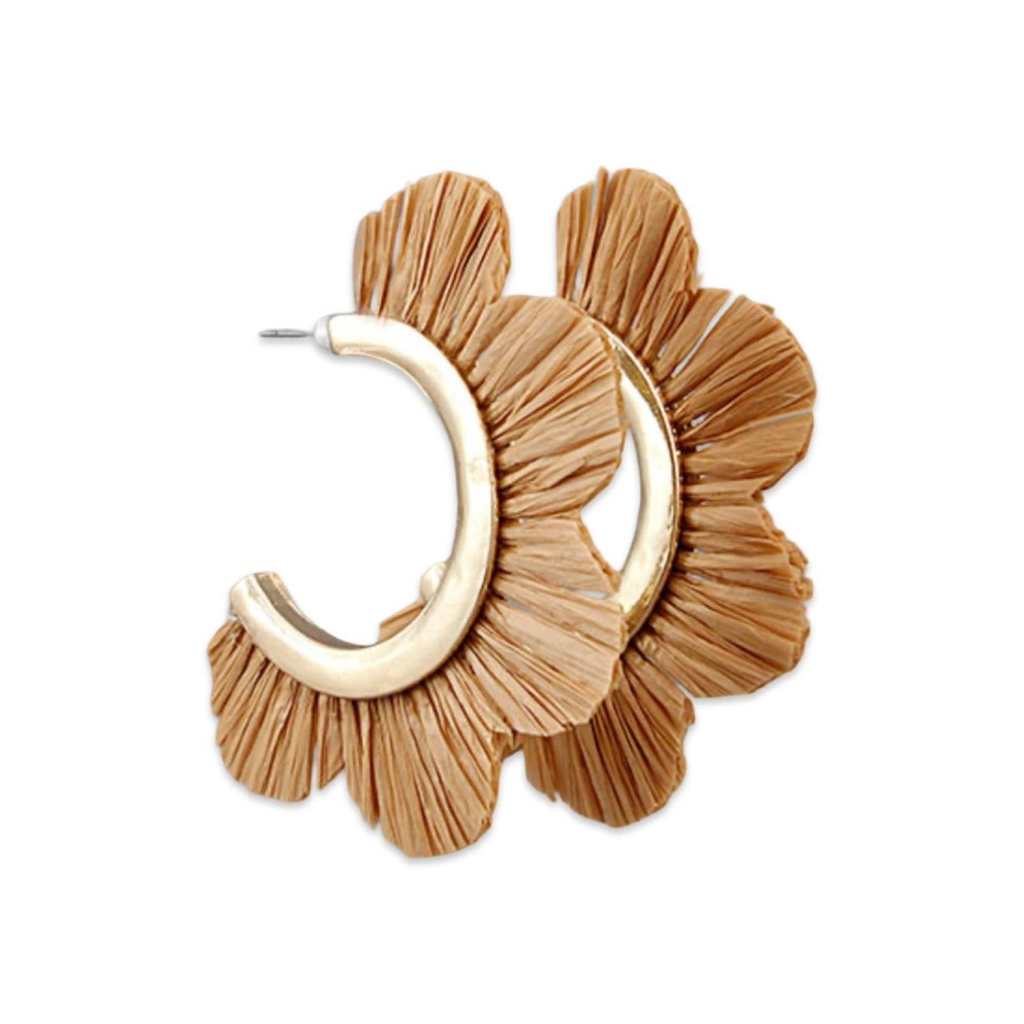 Tan Raffia Petal Hoop Earring