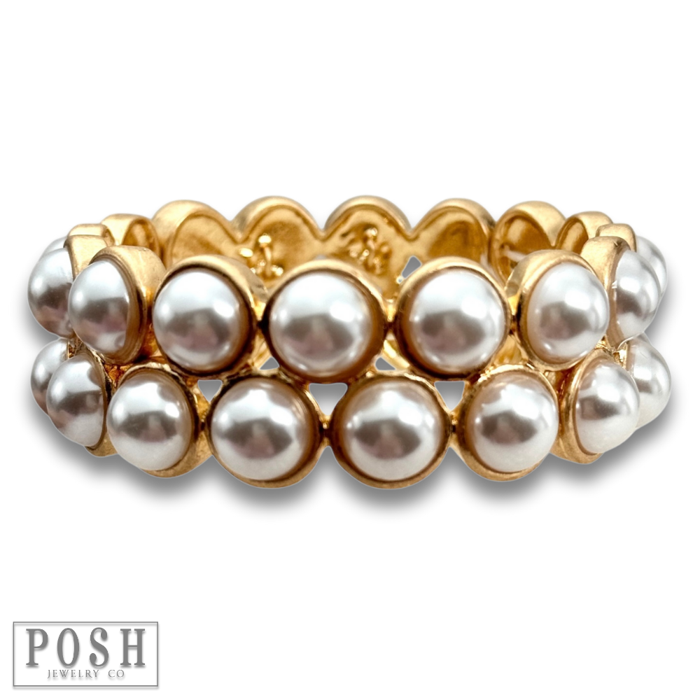 Double row bead bangle bracelet: White