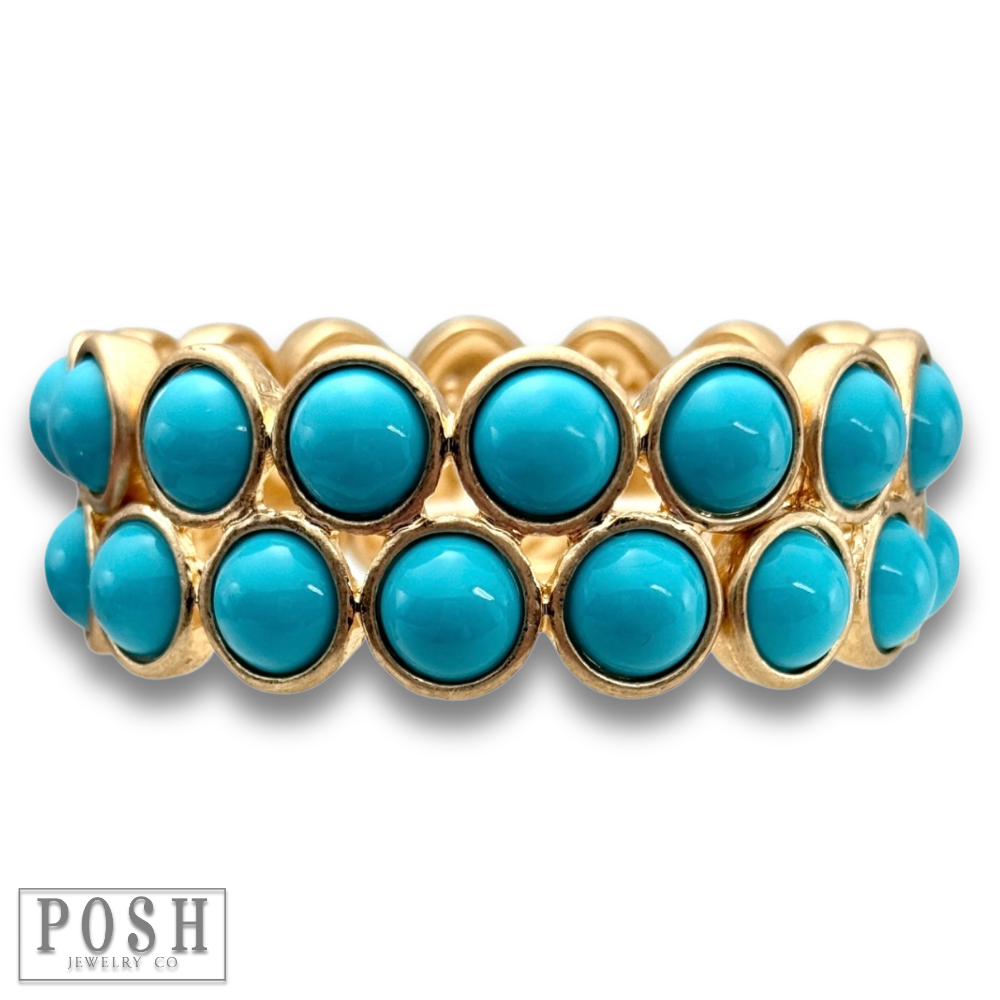 Double row bead bangle bracelet: Turquoise