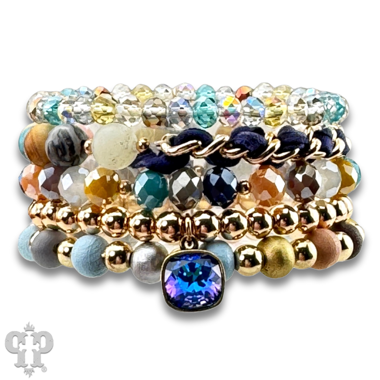 Mixed bead bracelet with Austrian crystal: Blue
