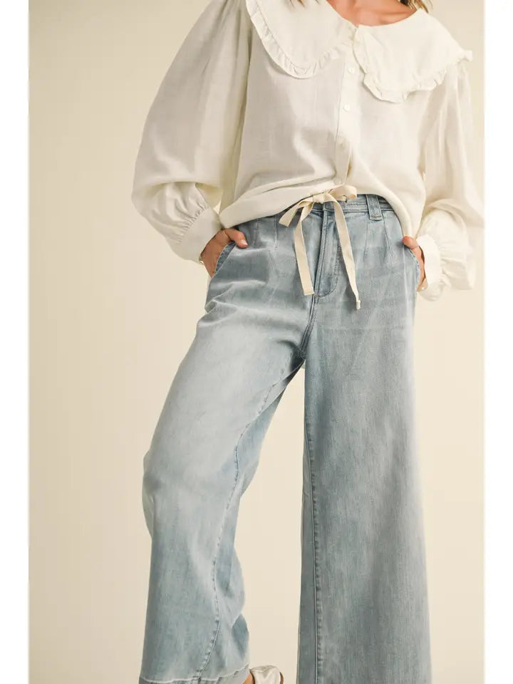 Tie Waist Wide Leg Denim Pant