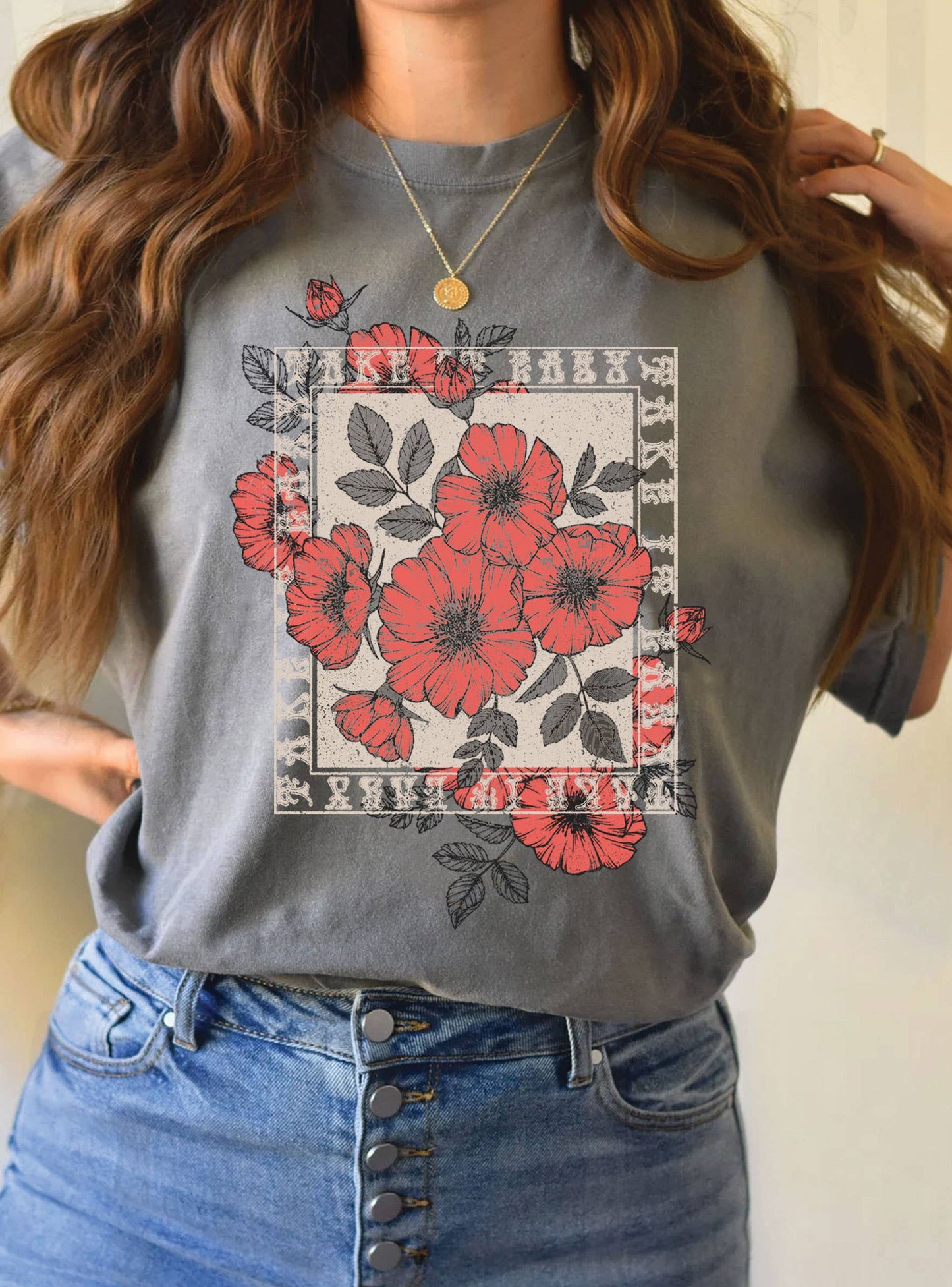 TAKE IT EASY VINTAGE FLOWER TSHIRT