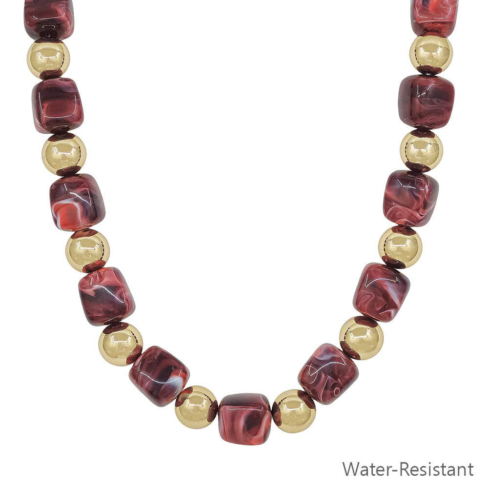 Chunky Beaded Burgundy and Gold Necklace