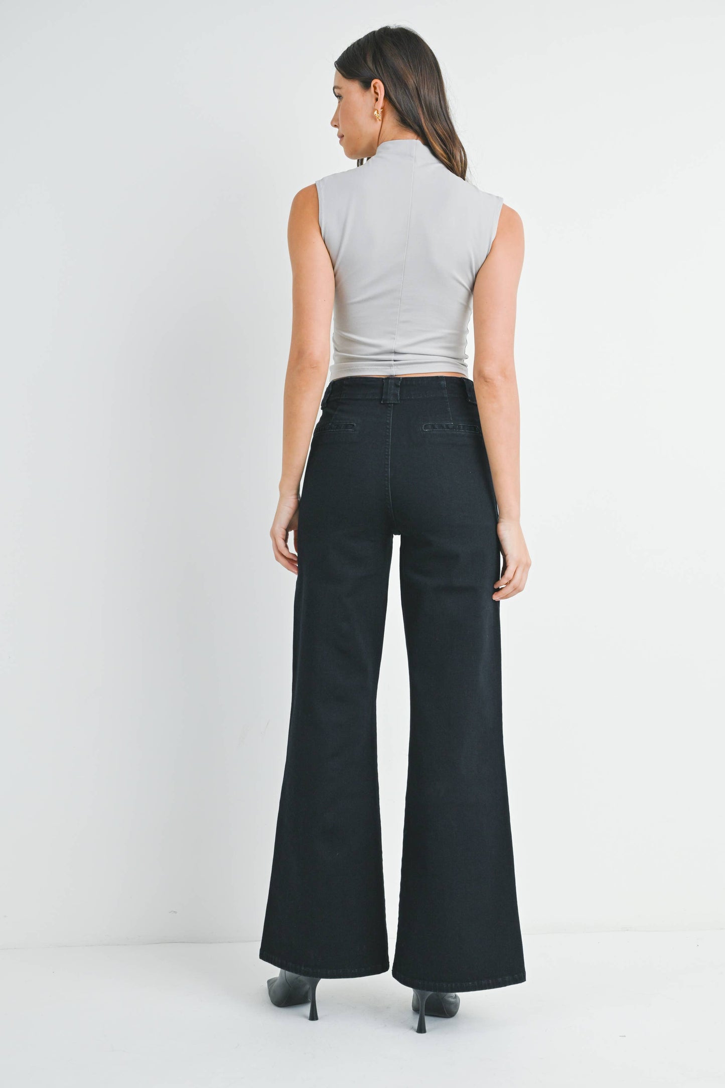 JBD Patch Pocket Wide Leg Flare in Black