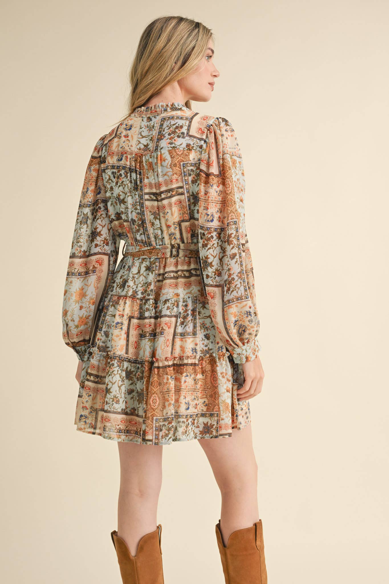 Dusty Blue Patch Print Dress