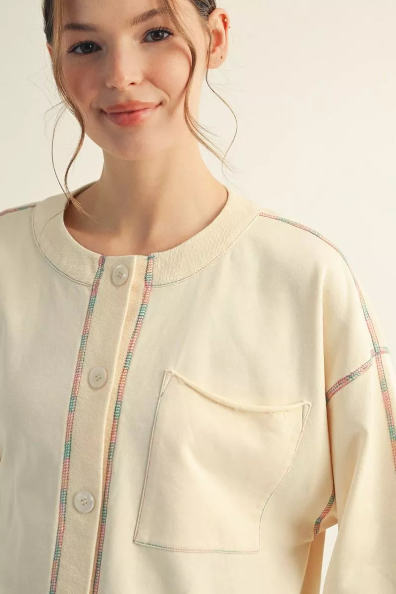 3/4 Sleeve Button Down Top in Cream