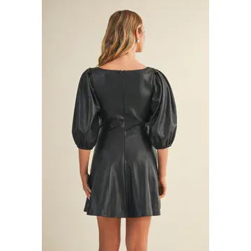 Puff Sleeve Pleather Dress