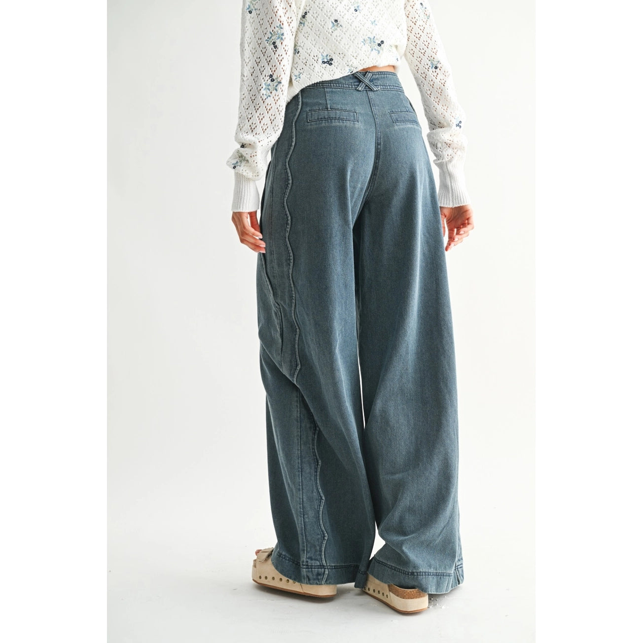 Scallop Edge Wide Leg Denim